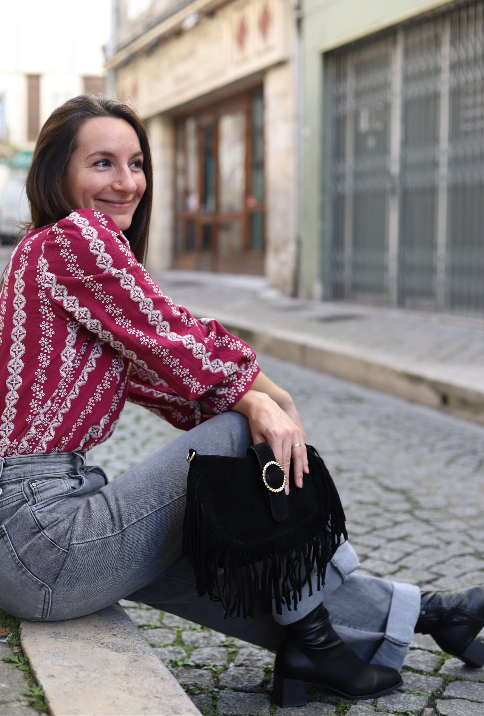 Sac à bandoulière frangé kaki – Esprit bohème chic-beautifulshop-boutique- Angoulême 