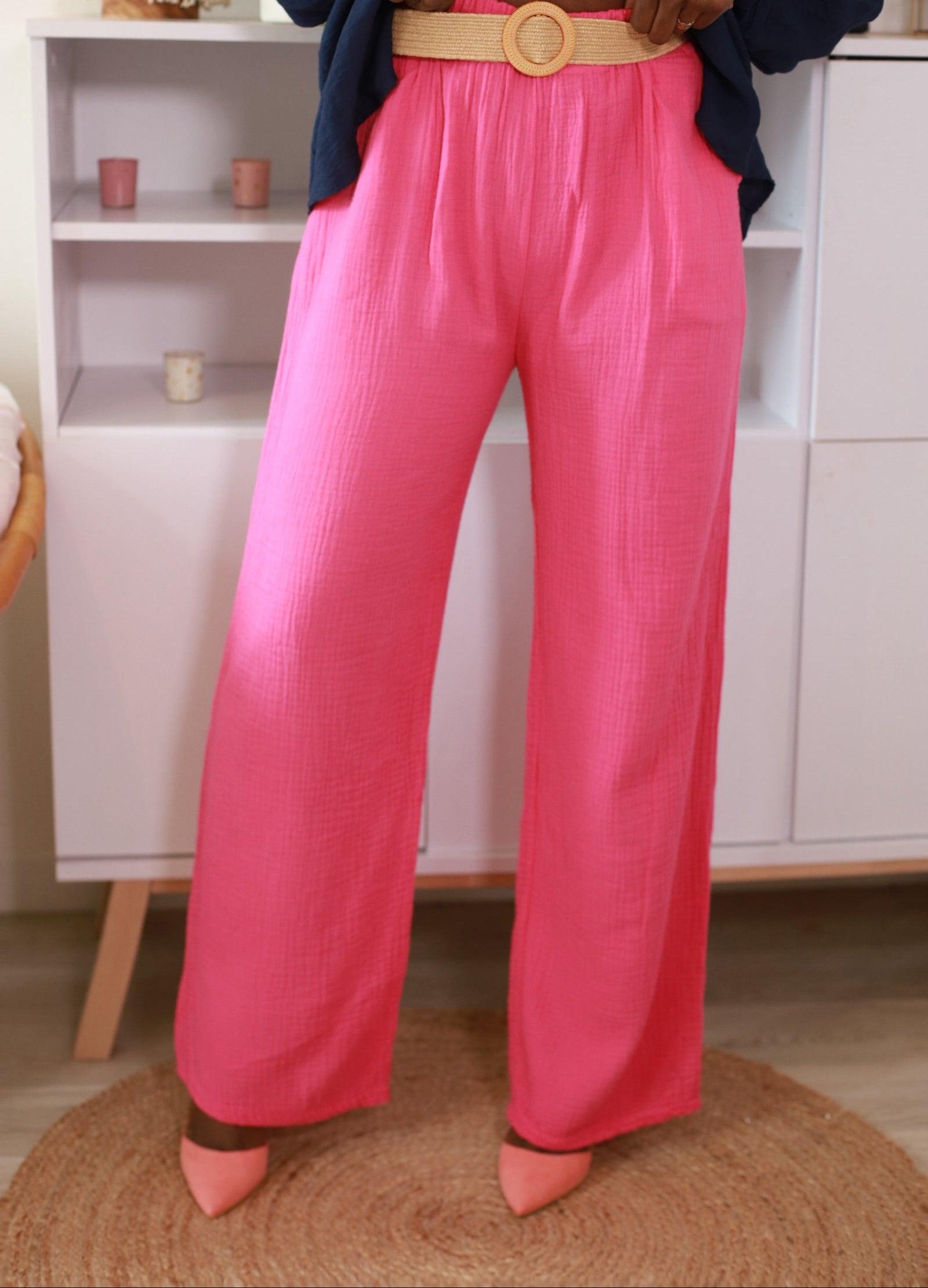 Pantalon Large en Gaze de Coton fuchsia - beautifulshop - mode femme en Charente 