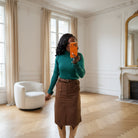 Jupe Droite Velours Café-beautifulshop