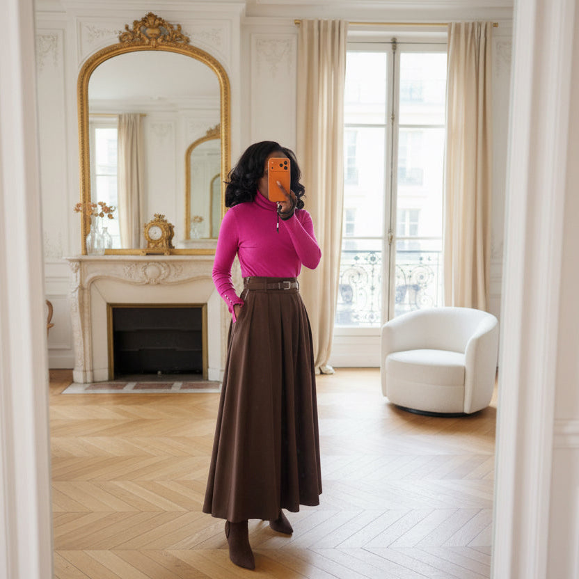 Jupe Longue Café Plissée-beaiutifulshop