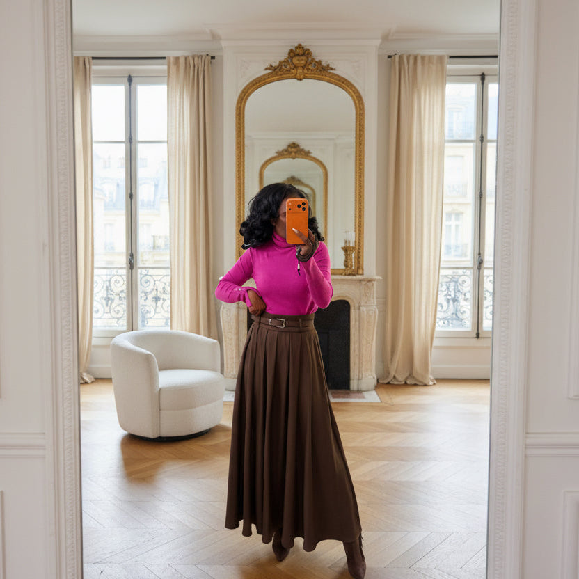 Jupe Longue Café Plissée-beaiutifulshop