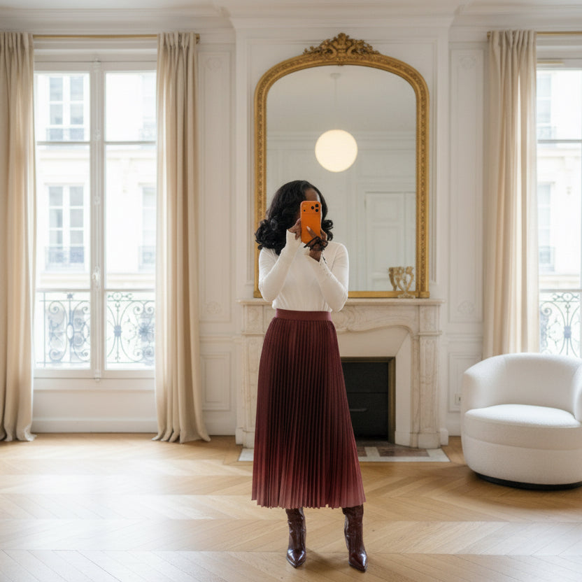 Jupe Longue Plissée Bordeaux 