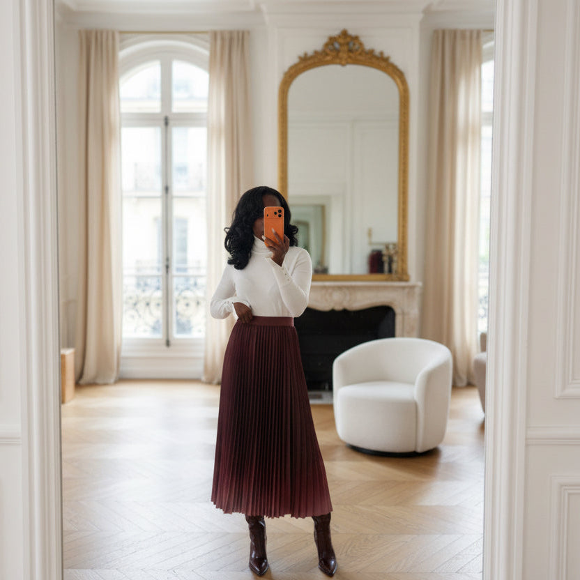 Jupe Longue Plissée Bordeaux-beautifulshop