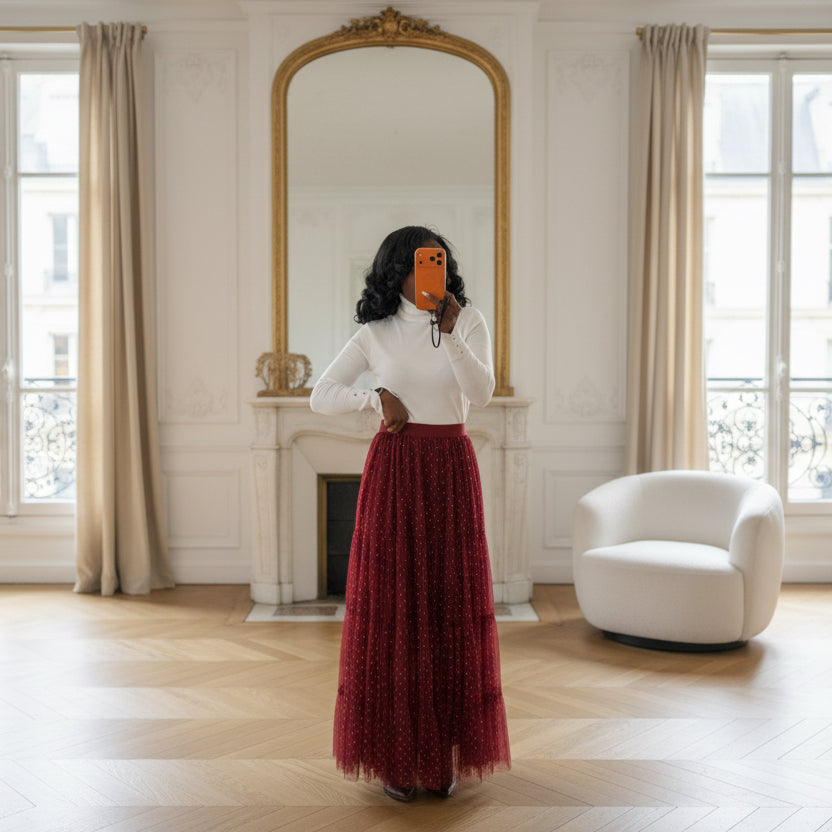 Jupe Longue en Tulle Bordeau-BEAUTIFULSHOP