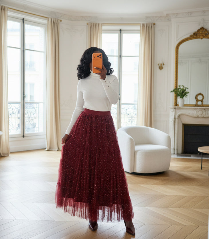 Jupe Longue en Tulle Bordeau-BEAUTIFULSHOP