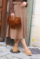 Jupe Midi Trapèze en Velours à Ceinture-beautifulshop