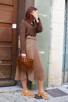 Jupe Midi Trapèze en Velours à Ceinture-beautifulshop