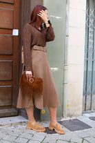 Jupe Midi Trapèze en Velours à Ceinture-beautifulshop