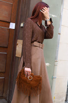 Jupe Midi Trapèze en Velours à Ceinture-beautifulshop