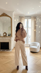 Pantalon Droit en Velours Beige-beautifulshop
