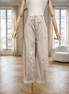 Pantalon Droit en Velours Beige-beautifulshop