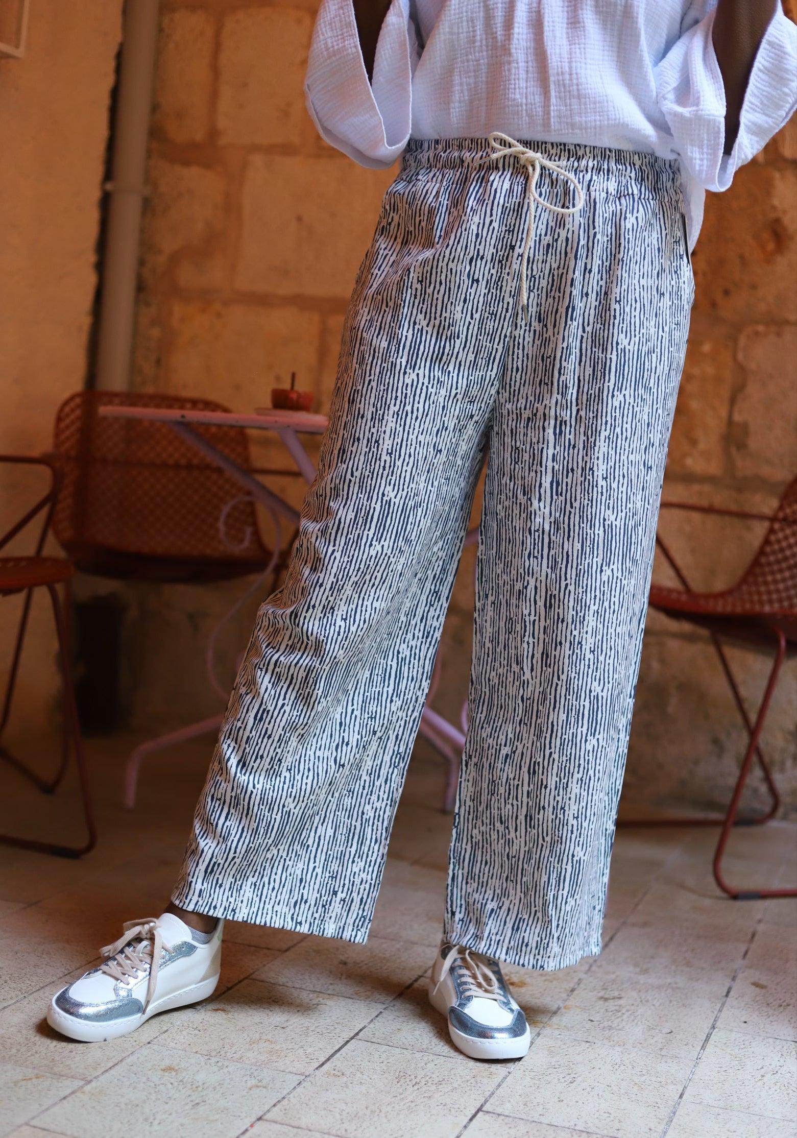 Pantalon Large à Rayures – Élégance Décontractée et Confort Absolu - beautifulshop - boutique à Angoulême 