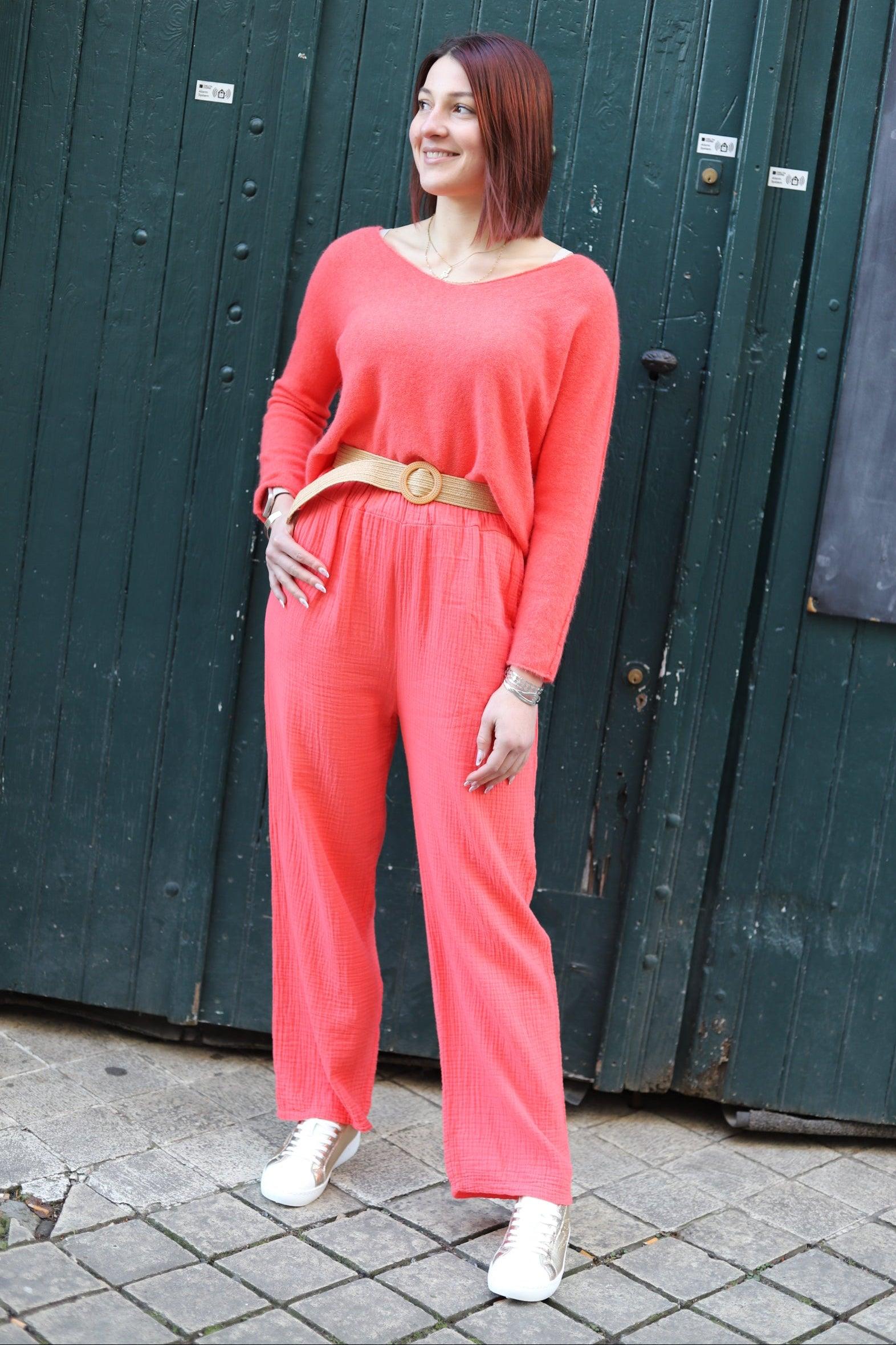 Pantalon Large en Gaze de Coton orange - beautifulshop - boutique de mode sur Angoulême 