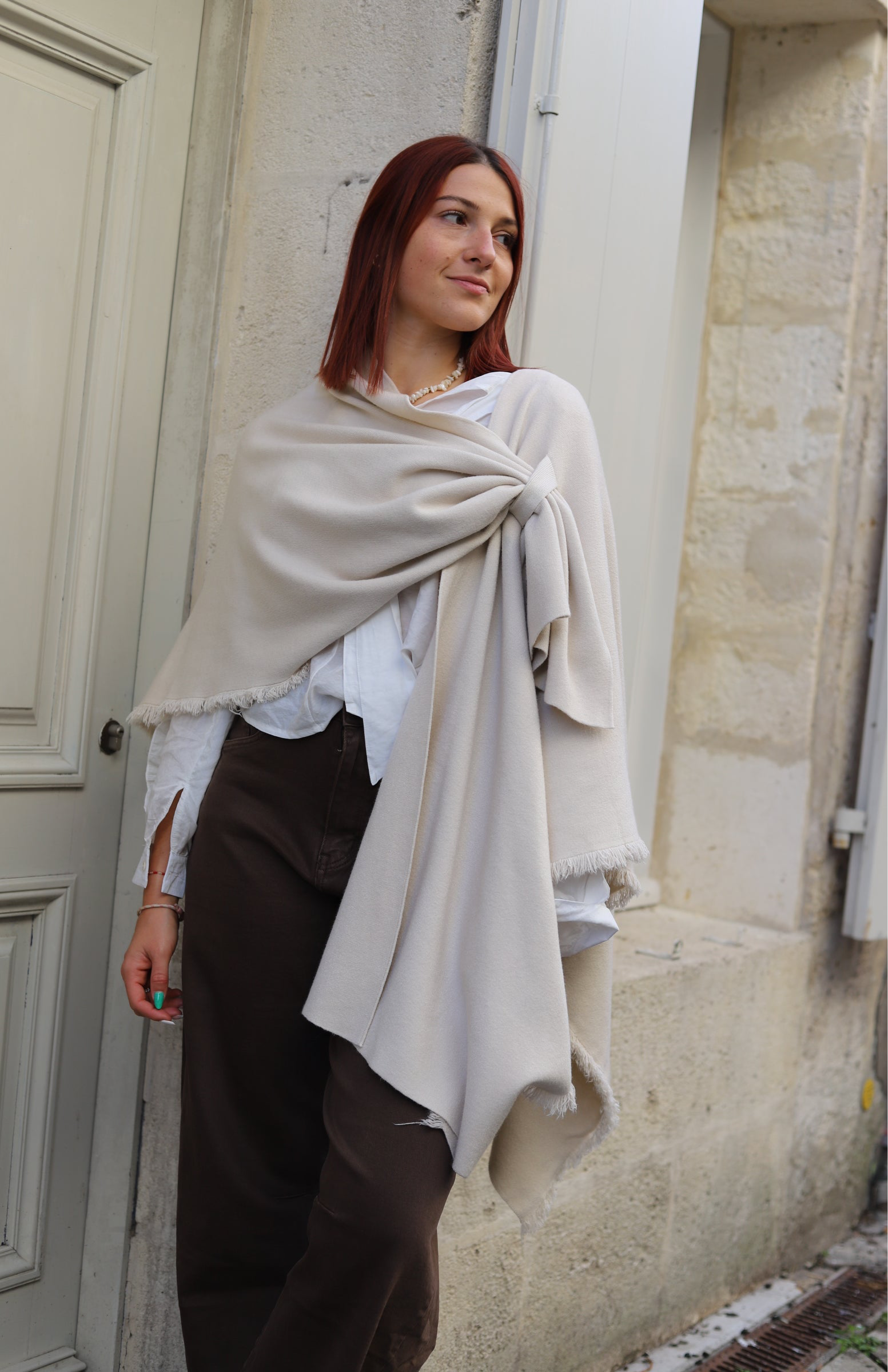 Poncho écru à nouer