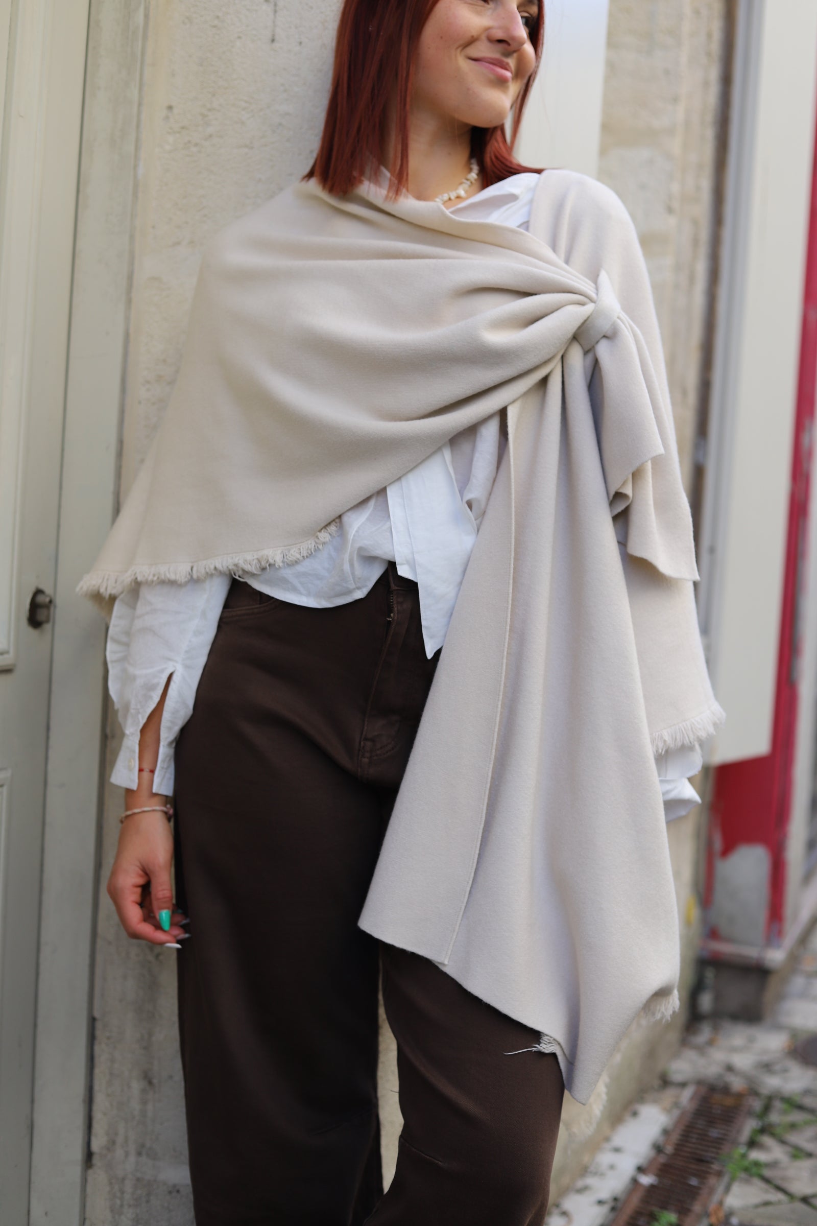 Poncho écru à nouer