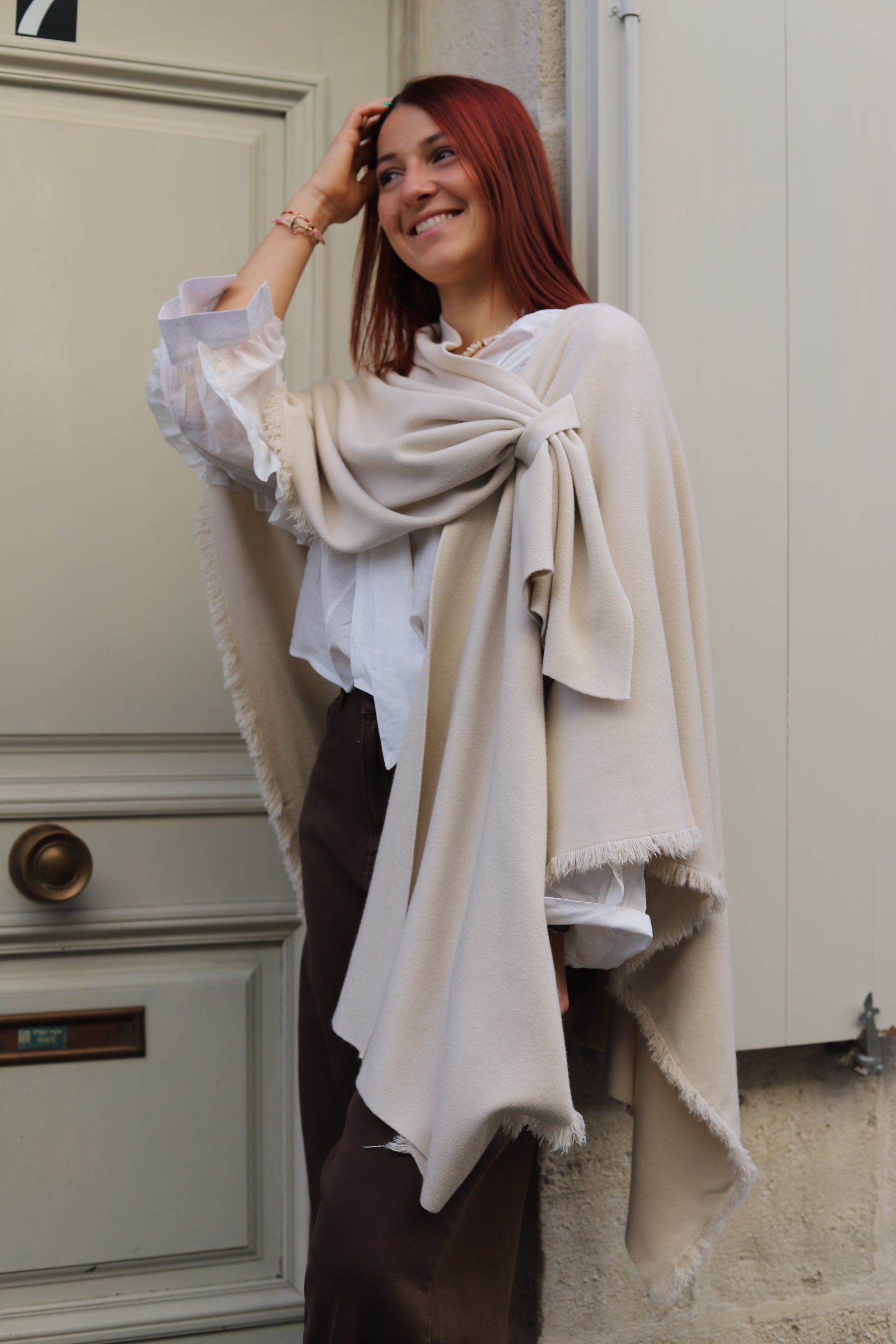 Poncho écru à nouer