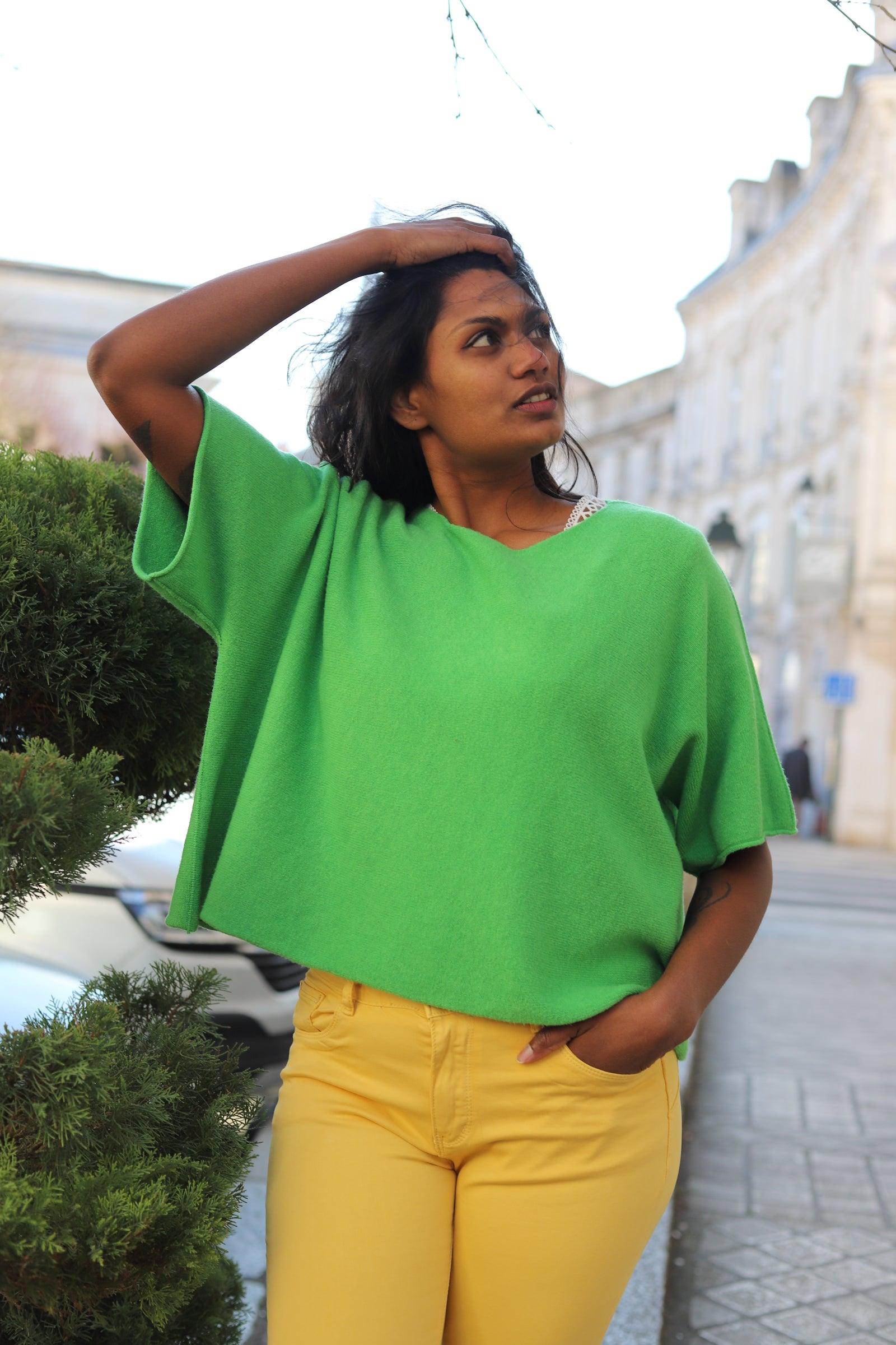 Pull Oversize Femme en Maille vert- beautifulshop - boutique femme sur Angoulême 