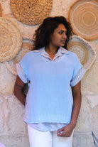 Pull Sans Manches en Maille Coton bleu - beautifulshop