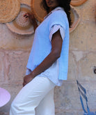 Pull Sans Manches en Maille Coton bleu - beautifulshop