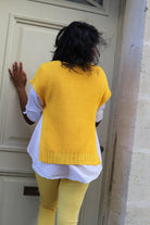 Pull Sans Manches en Maille Coton jaune - beautifulshop - boutique femme sur Angoulême 