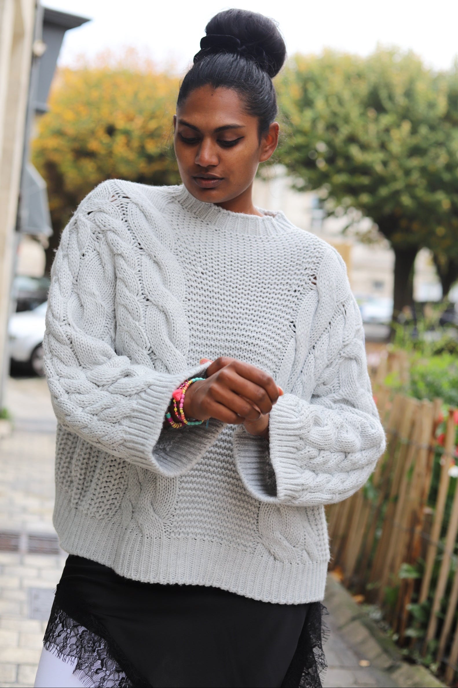 Pull Torsadé gris-beautifulshop