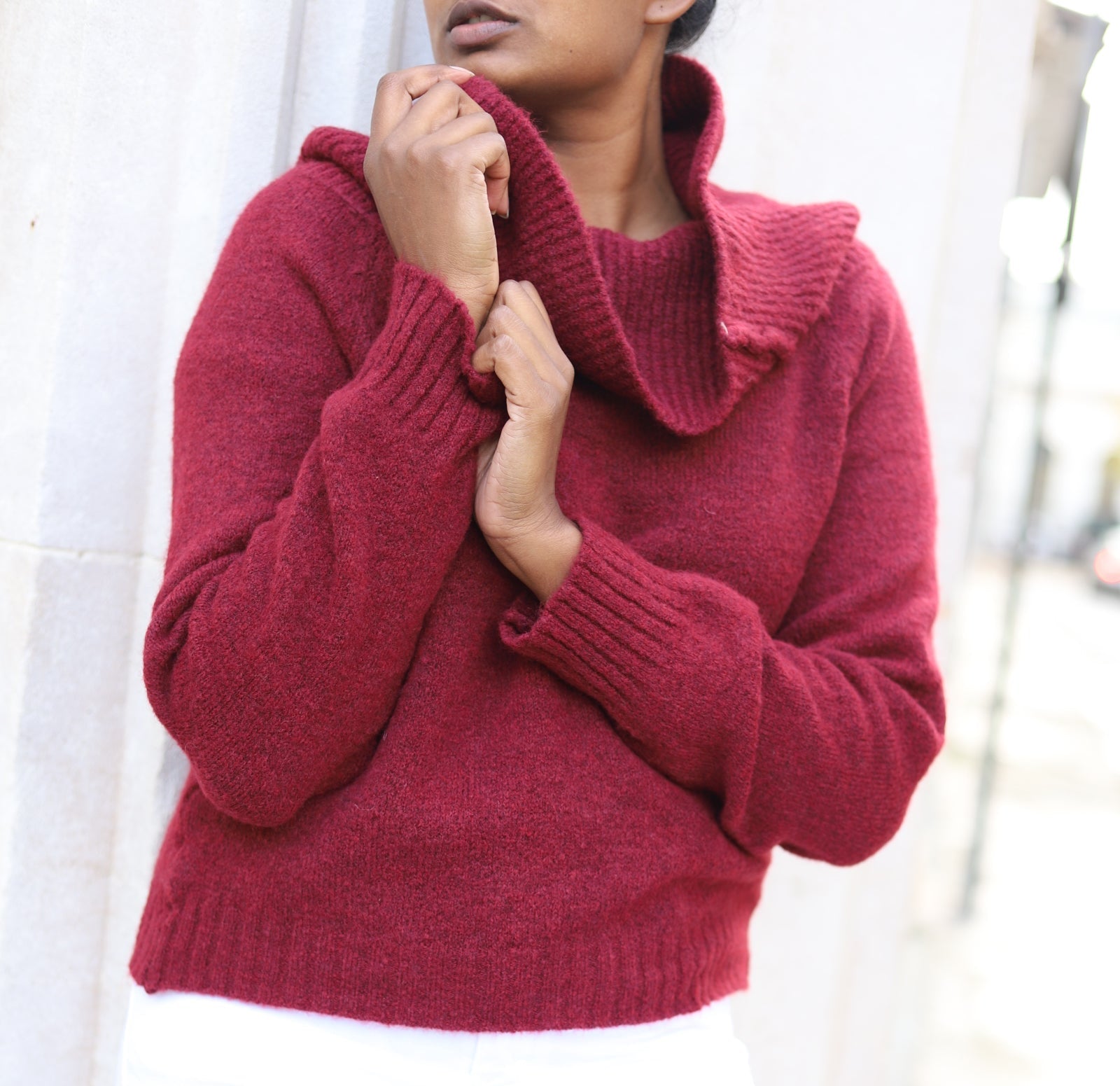 Pull bordeaux col drapé femme – Maille chaude italienne automne hiver _ beautifulshop