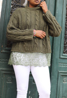 Pull kaki oversize avec dentelle bas – Beautiful Shop