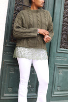 Pull kaki oversize avec dentelle bas – Beautiful Shop