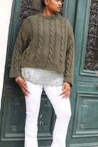 Pull kaki oversize avec dentelle bas – Beautiful Shop