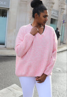 Pull oversize rose col V femme – beautiful shop 