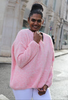 Pull oversize rose col V femme – beautiful shop 