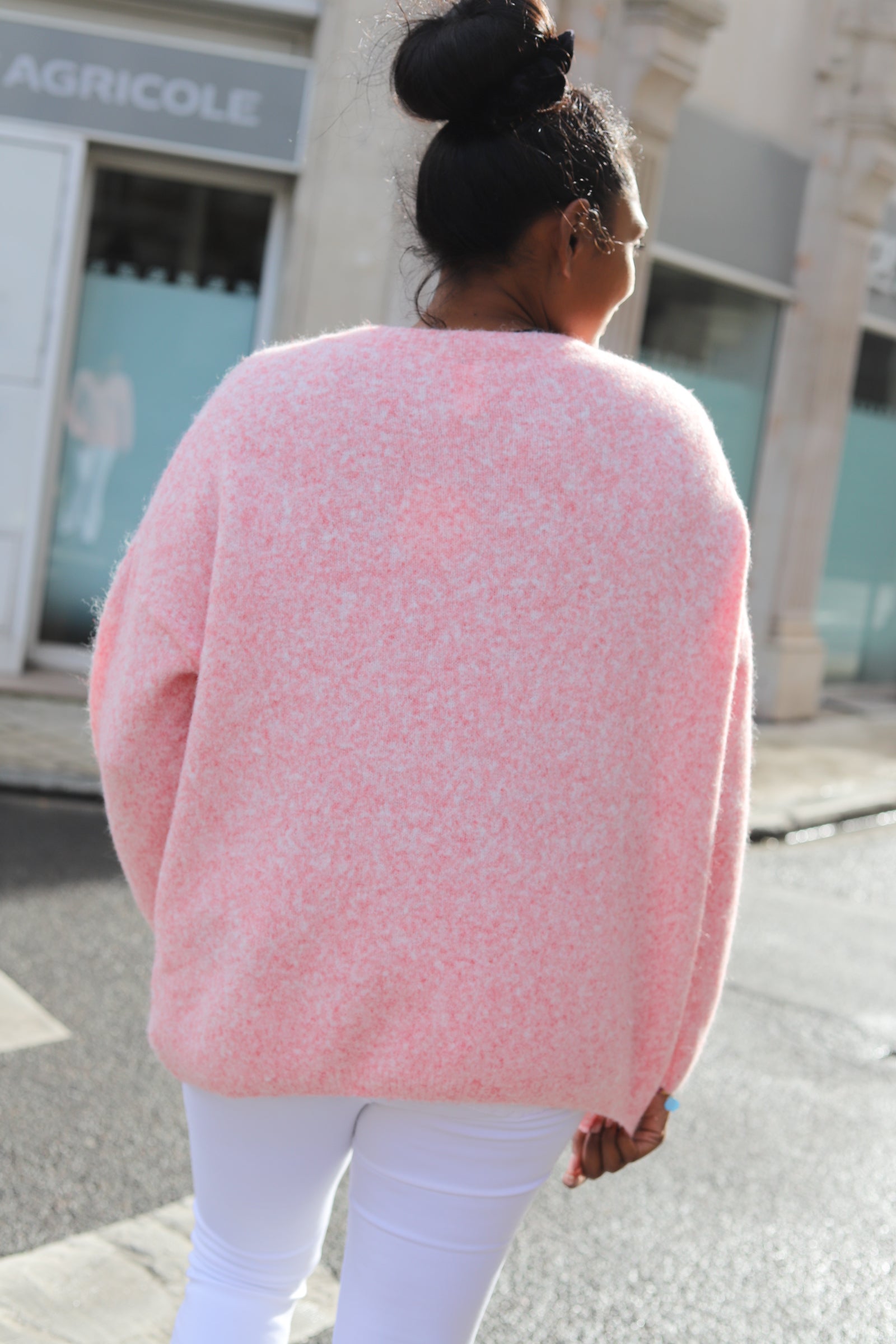Pull oversize rose col V femme – beautiful shop 