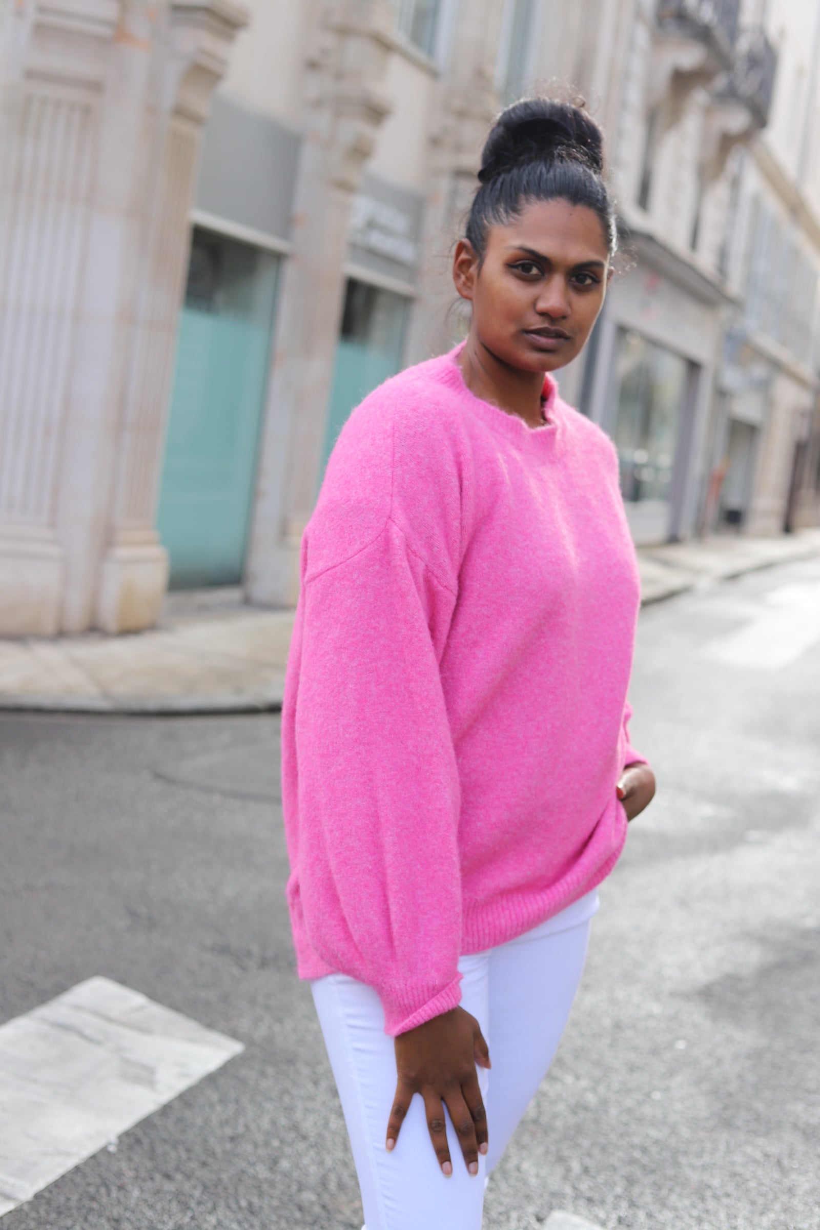 Pull oversize rose en maille douce – | Beautiful Shop