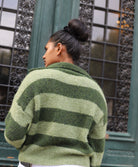Pull rayé kaki col chemise – Taille unique 36/42 | Beautiful Shop