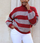 Pull rayé vert col roulé femme – Maille chaude - beautifulshop