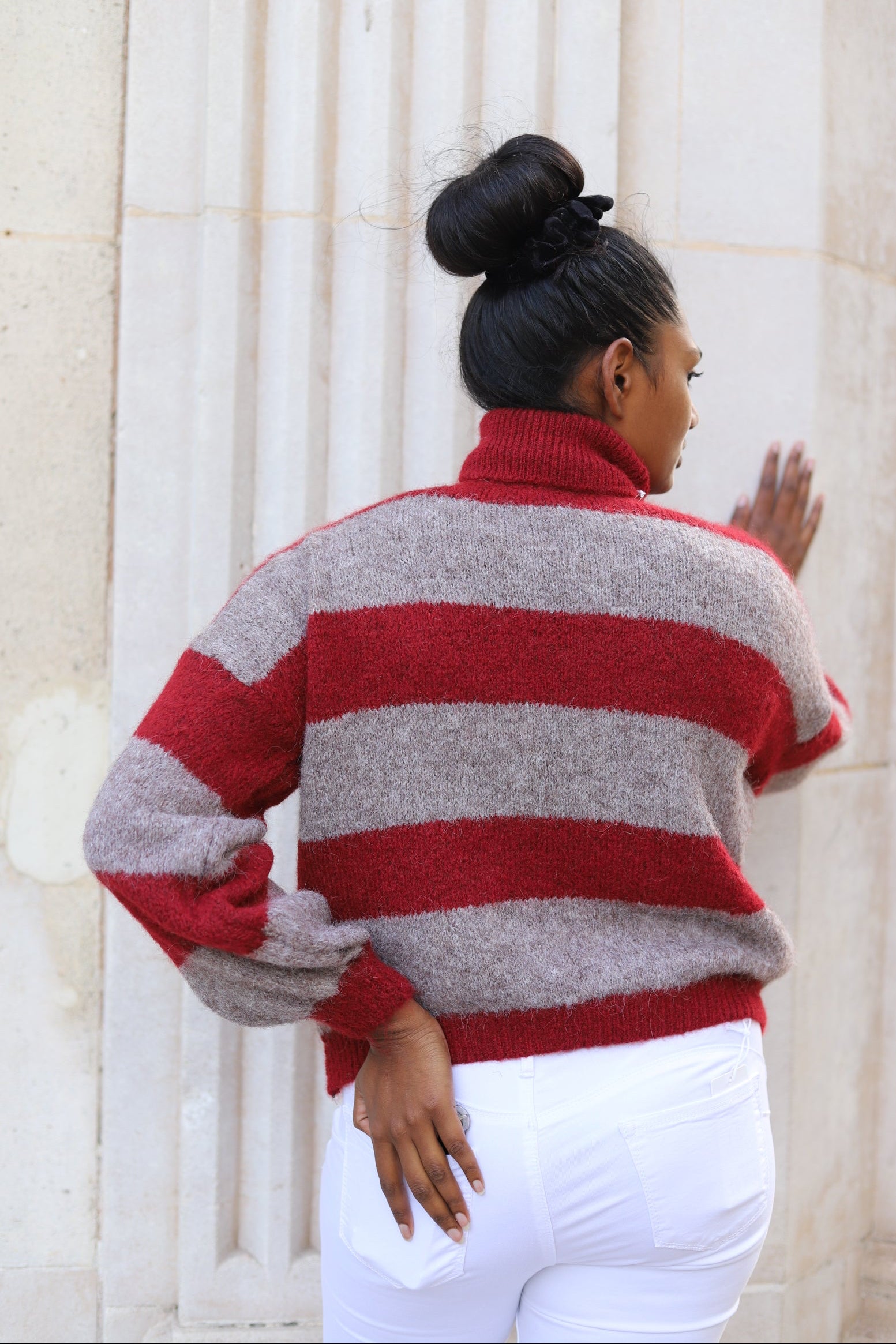 Pull rayé vert col roulé femme – Maille chaude - beautifulshop