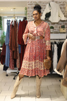 Robe Bohème Imprimée Marron-beautifulshop