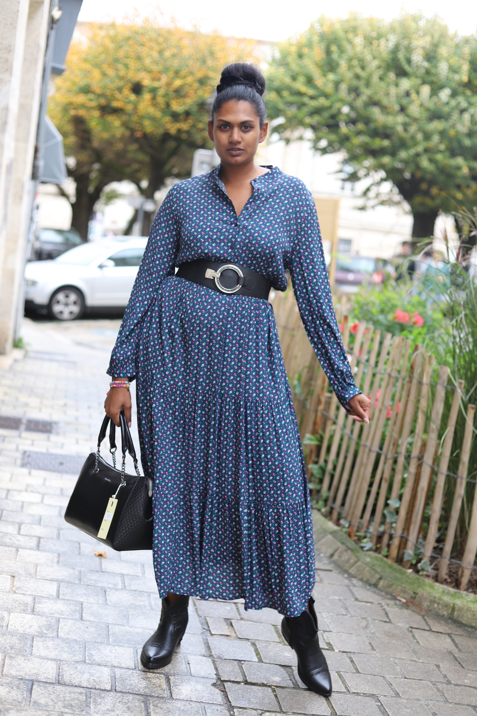 Robe Chemise Longue Bleu Imprimé Fleuri – Style Bohème Chic-beautifulsop