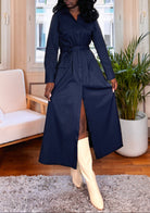 Robe Chemise Longue Bleu Marine – Élégance Structurée & Intemporelle-beautifulshop