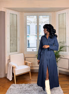 Robe Chemise Longue Bleu Marine – Élégance Structurée & Intemporelle-beautifulshop