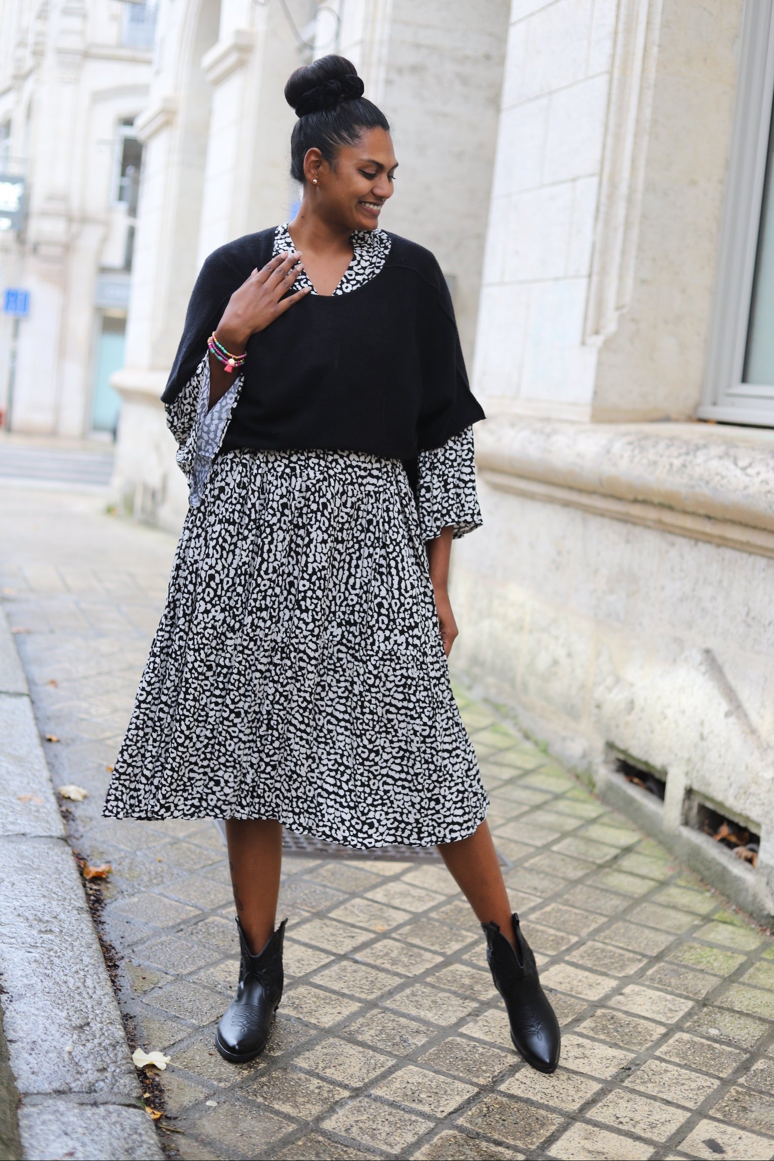 Robe Longue Imprimée Noire & Blanche 