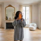 Robe Pull Maille Grise Col Montant-beautifulshop3