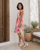  Robe courte dos ouvert en coton imprimé