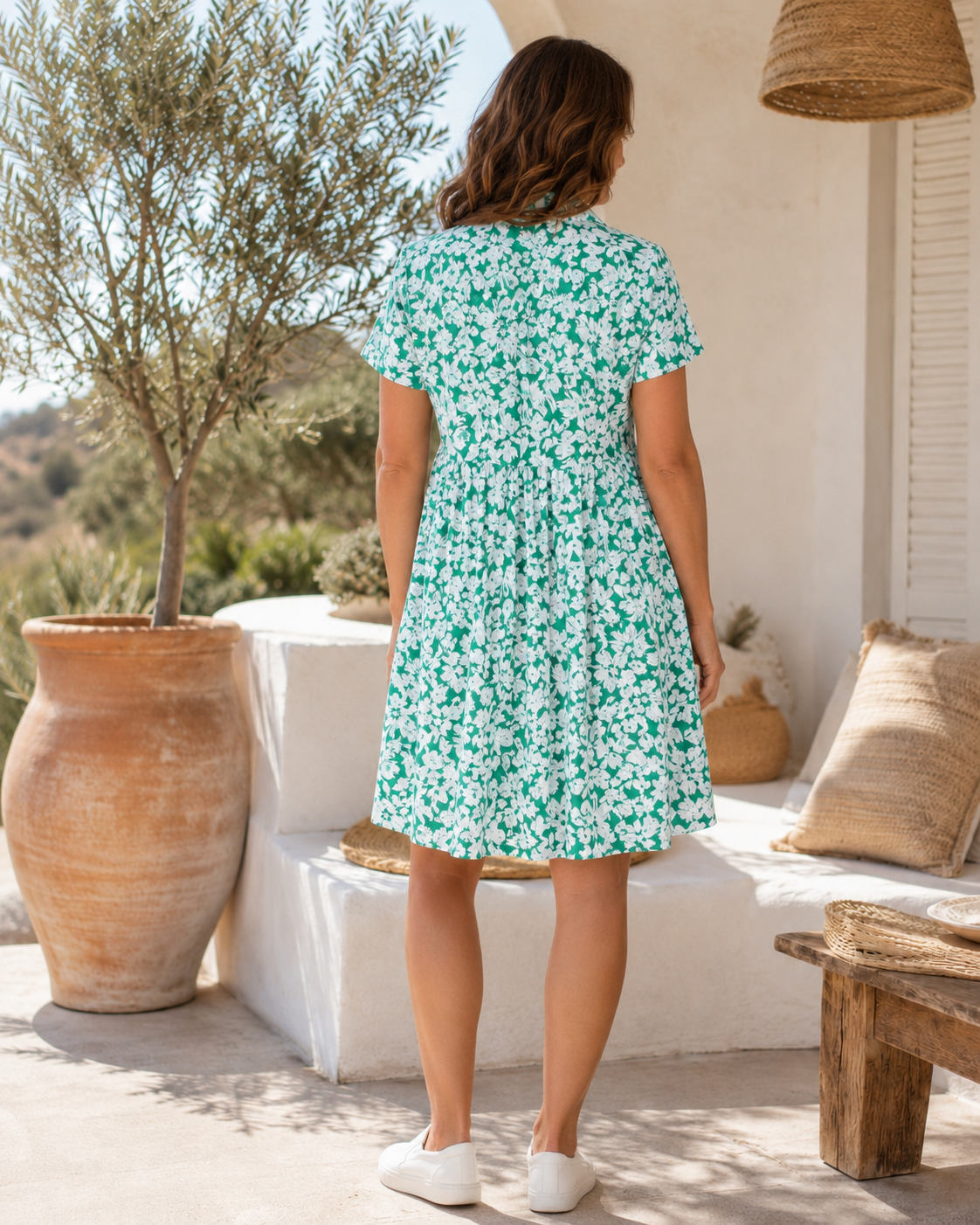Robe courte florale en polyester, idéale pour le printemps, légère et fraîche
