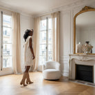 Robe de Soirée Écru à Sequins avec Grand Nœud au Dos-beautifulshop