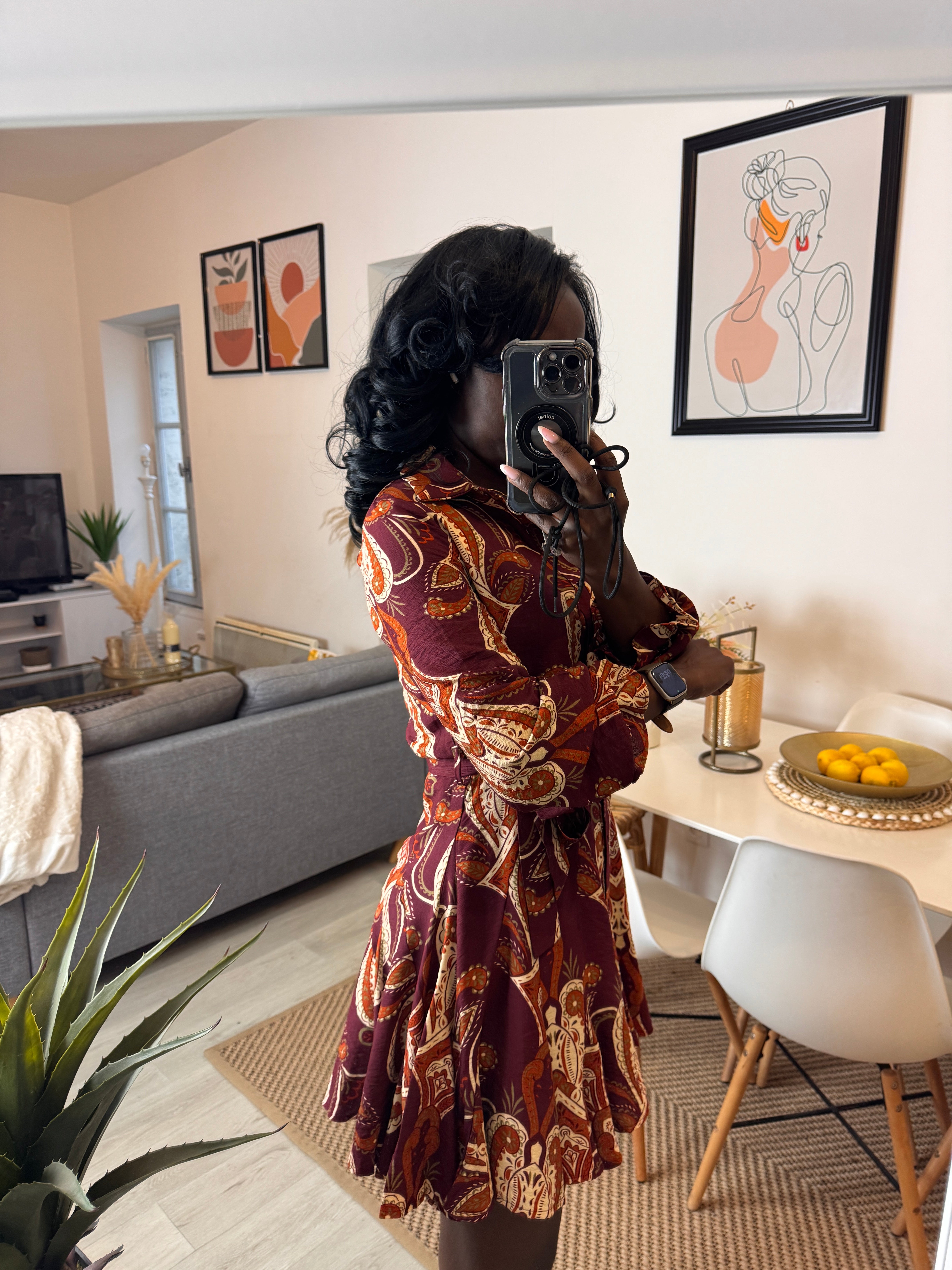 Robe fluide imprimée – Manches longues & boutonnée _-beautifulshop