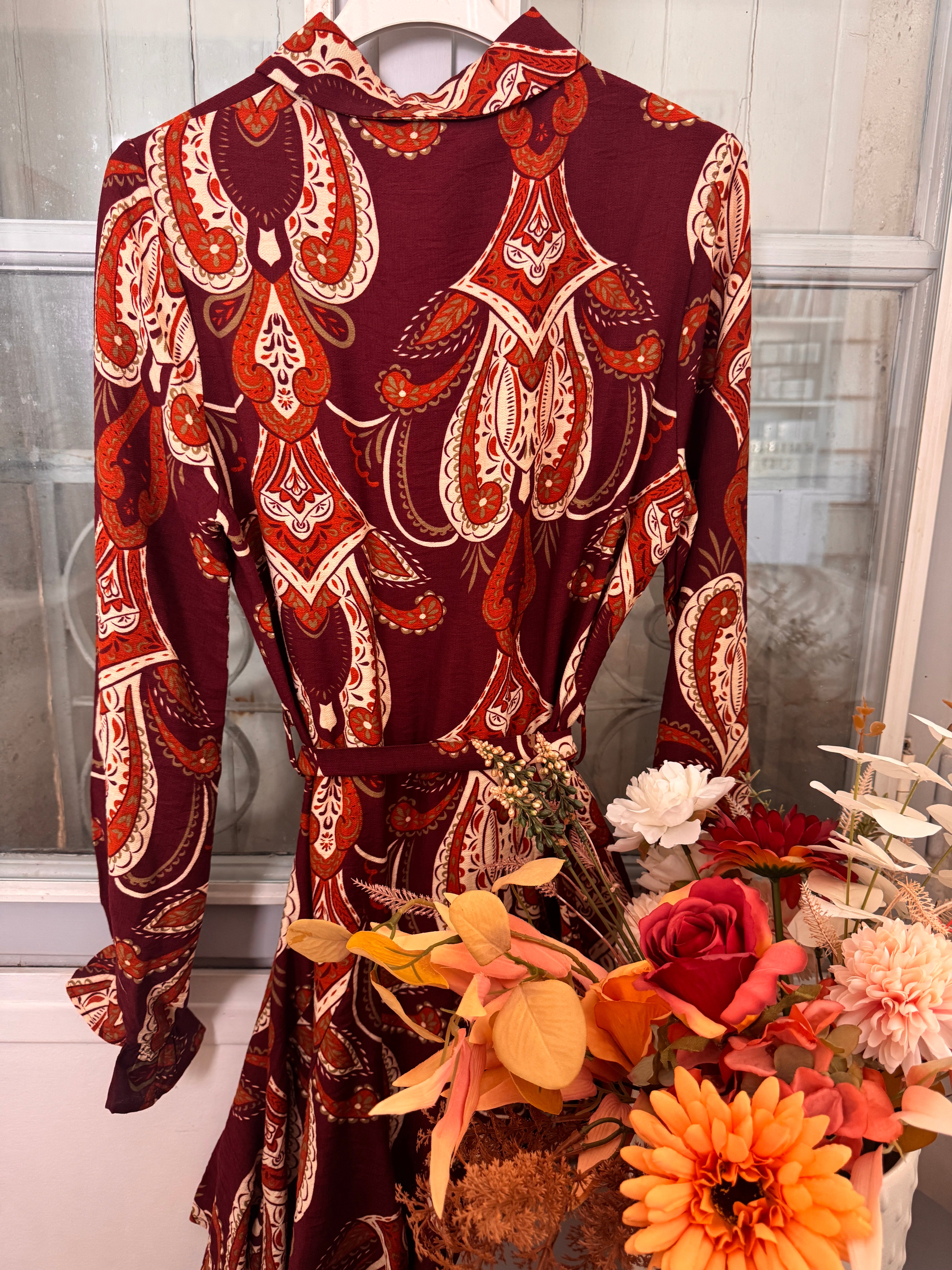 Robe fluide imprimée – Manches longues & boutonnée _-beautifulshop