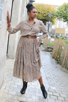 Robe longue bohème imprimée taupe col V – Beautiful Shop