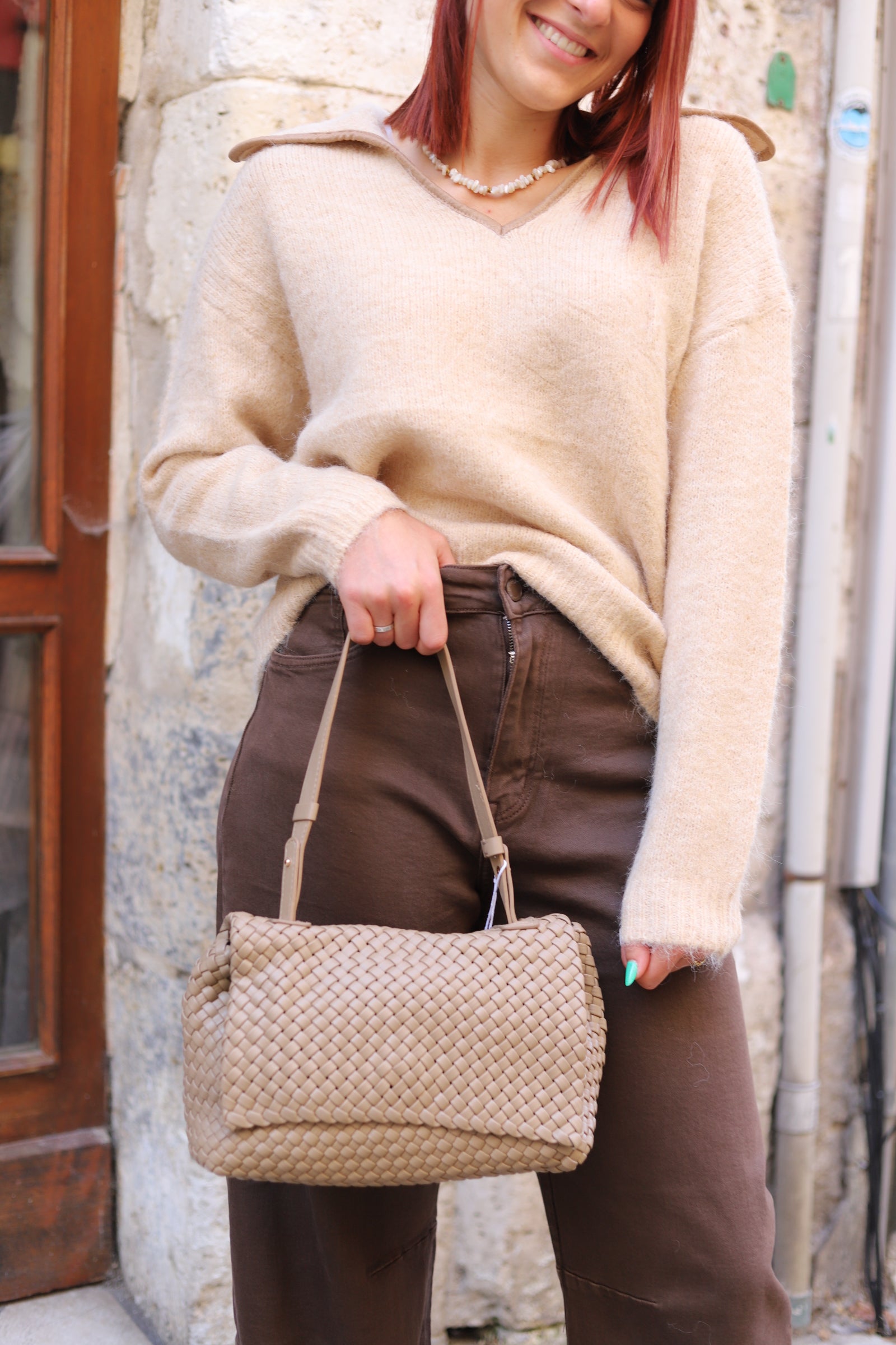 Sac à Bandoulière Tressé Beige – Élégance & Praticité au Quotidien
