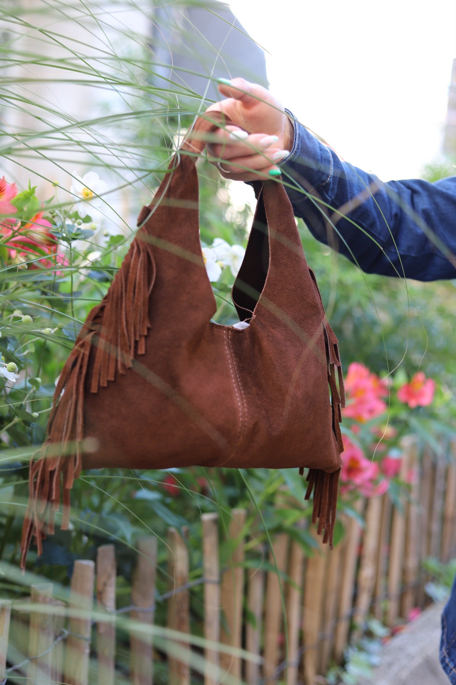 Sac à Main Frangé en Croûte de Cuir – Style Bohème, Fabriqué en Italie